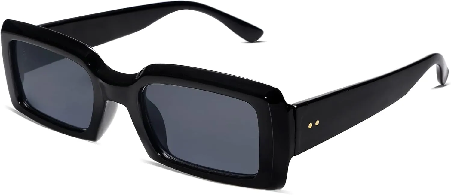 Allarallvr Trendy Rectangle Sunglasses for Women Men Vintage 90's Square Shades Thick Frame Nude Sunnies Sunglasses AR82002