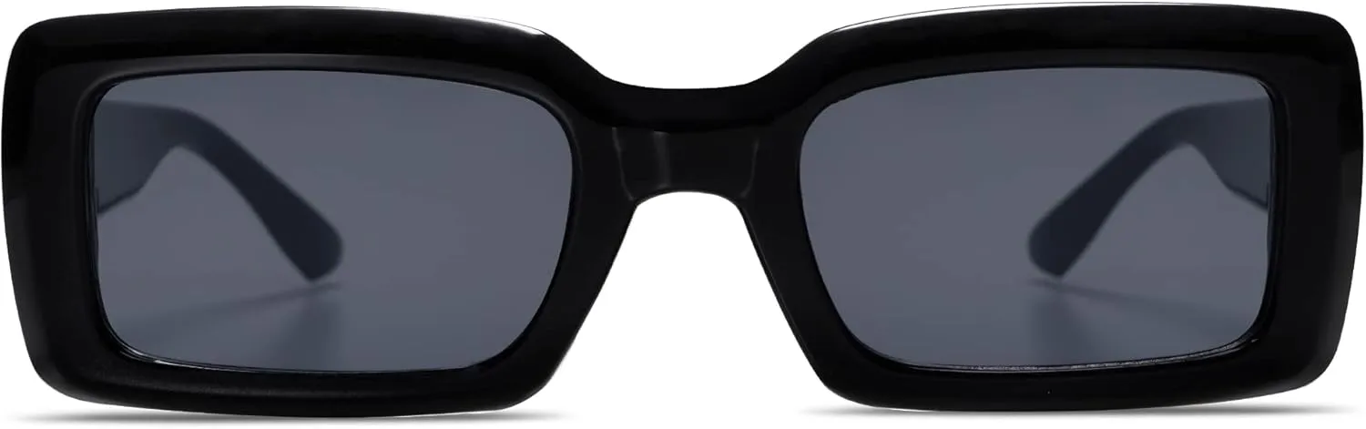 Allarallvr Trendy Rectangle Sunglasses for Women Men Vintage 90's Square Shades Thick Frame Nude Sunnies Sunglasses AR82002