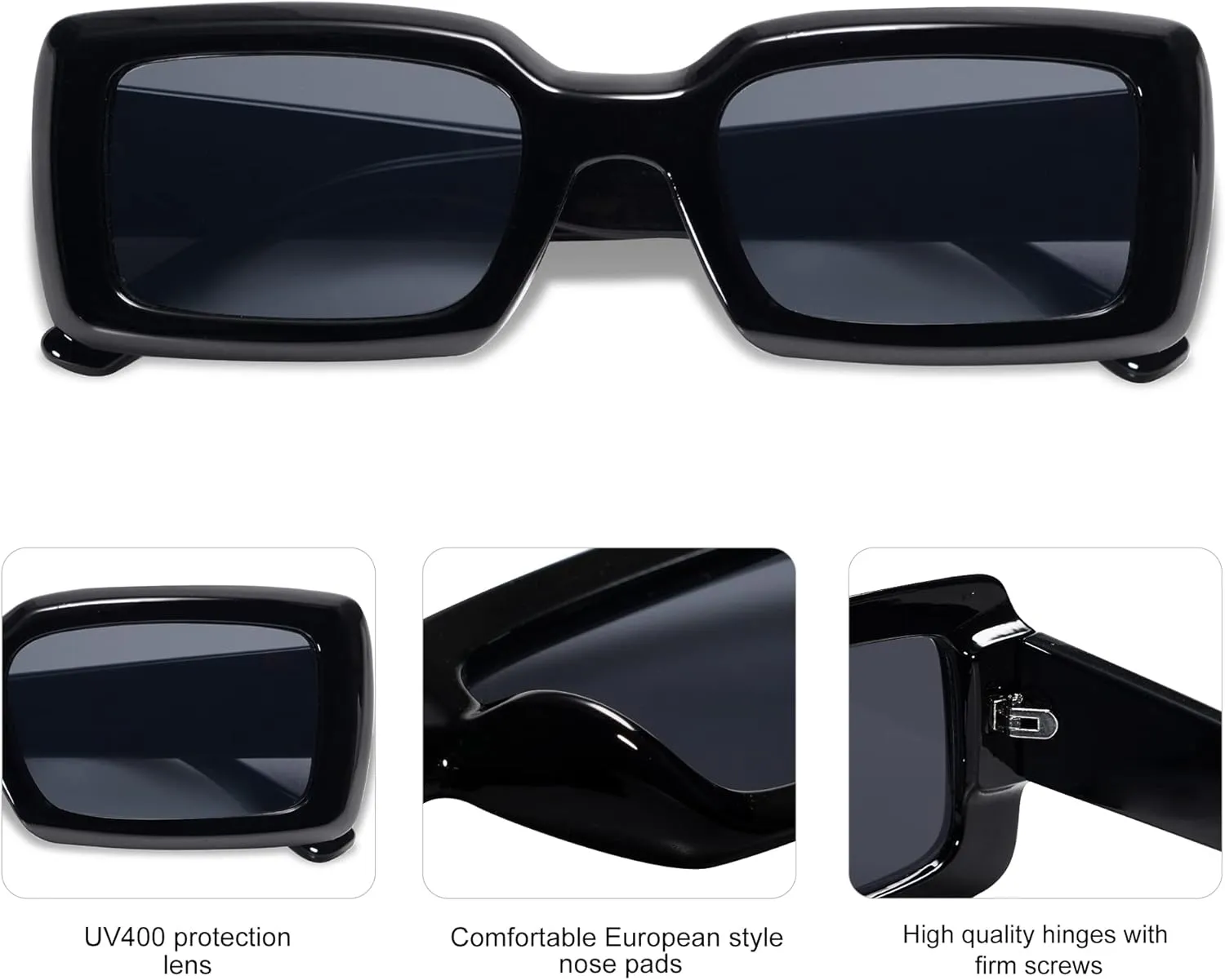 Allarallvr Trendy Rectangle Sunglasses for Women Men Vintage 90's Square Shades Thick Frame Nude Sunnies Sunglasses AR82002