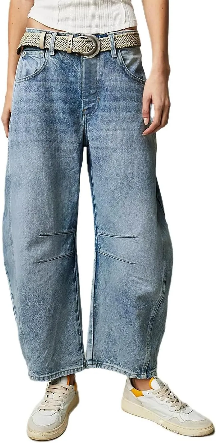 Allimy Womens Jeans Mid Rise Barrel Leg Vintage Jeans for Women Trendy 2025 Denim Pants Non Stretch