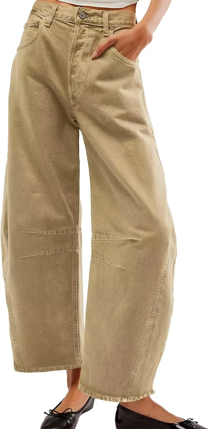 Allimy Womens Jeans Mid Rise Barrel Leg Vintage Jeans for Women Trendy 2025 Denim Pants Non Stretch