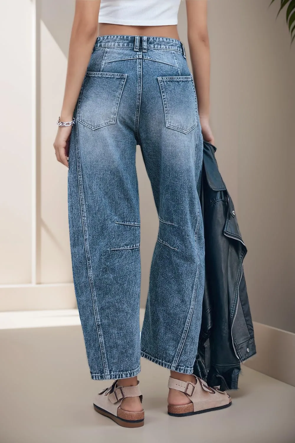 Allimy Womens Jeans Mid Rise Barrel Leg Vintage Jeans for Women Trendy 2025 Denim Pants Non Stretch