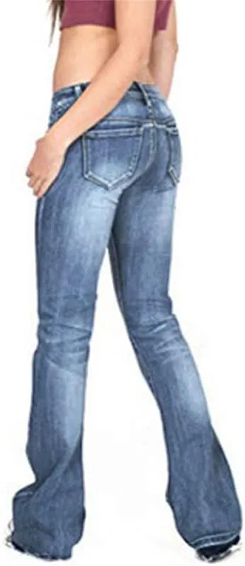 Andongnywell Women's Juniors High Bell Bottoms Jeans Flare Jeans Boho Solid Hippie Wide Leg Denim Flared Bell Bottom Pants