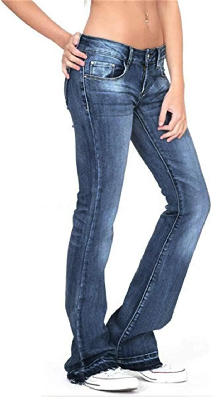 Andongnywell Women's Juniors High Bell Bottoms Jeans Flare Jeans Boho Solid Hippie Wide Leg Denim Flared Bell Bottom Pants