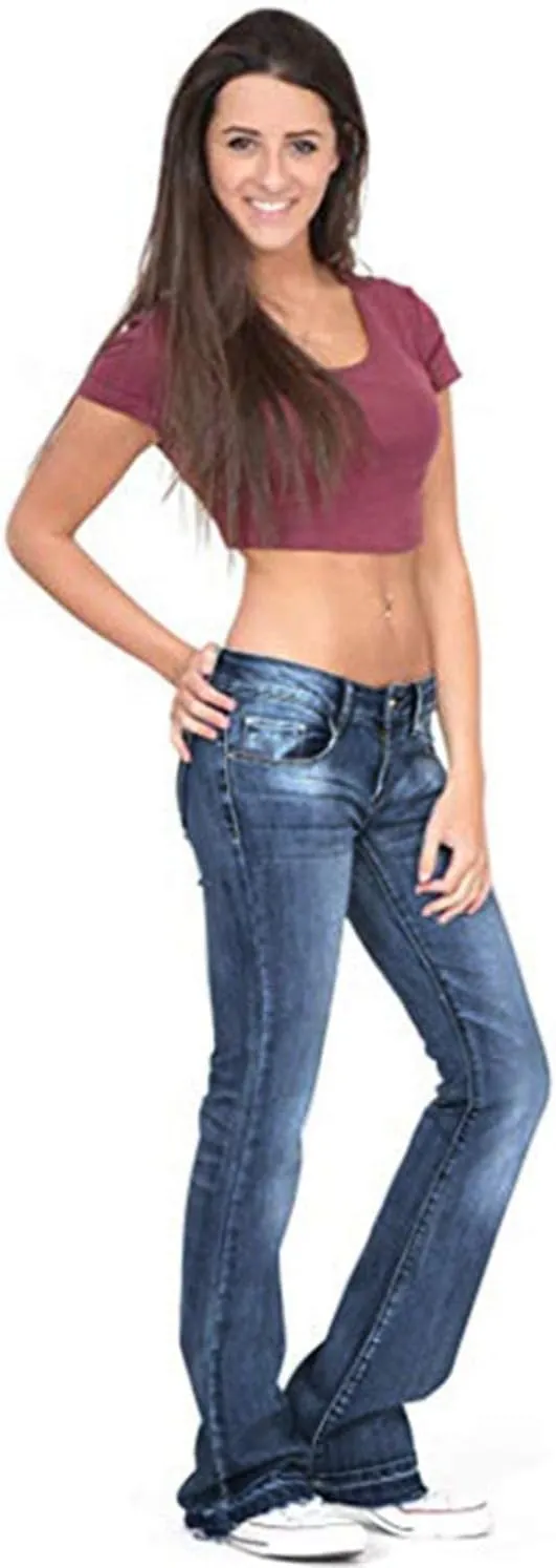 Andongnywell Women's Juniors High Bell Bottoms Jeans Flare Jeans Boho Solid Hippie Wide Leg Denim Flared Bell Bottom Pants
