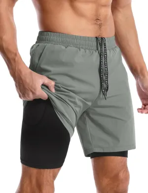 Aolesy Men’s 2 in 1 Running Shorts -5''/7'' Quick Dry Workout Gym Shorts with Pockets, Tennis Training Athletic Shorts