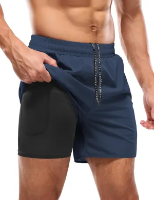 Aolesy Men’s 2 in 1 Running Shorts -5''/7'' Quick Dry Workout Gym Shorts with Pockets, Tennis Training Athletic Shorts