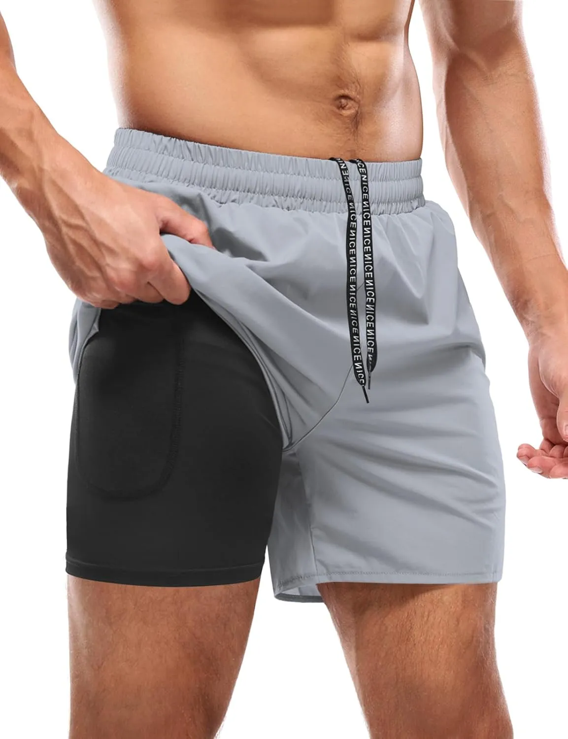 Aolesy Men’s 2 in 1 Running Shorts -5''/7'' Quick Dry Workout Gym Shorts with Pockets, Tennis Training Athletic Shorts