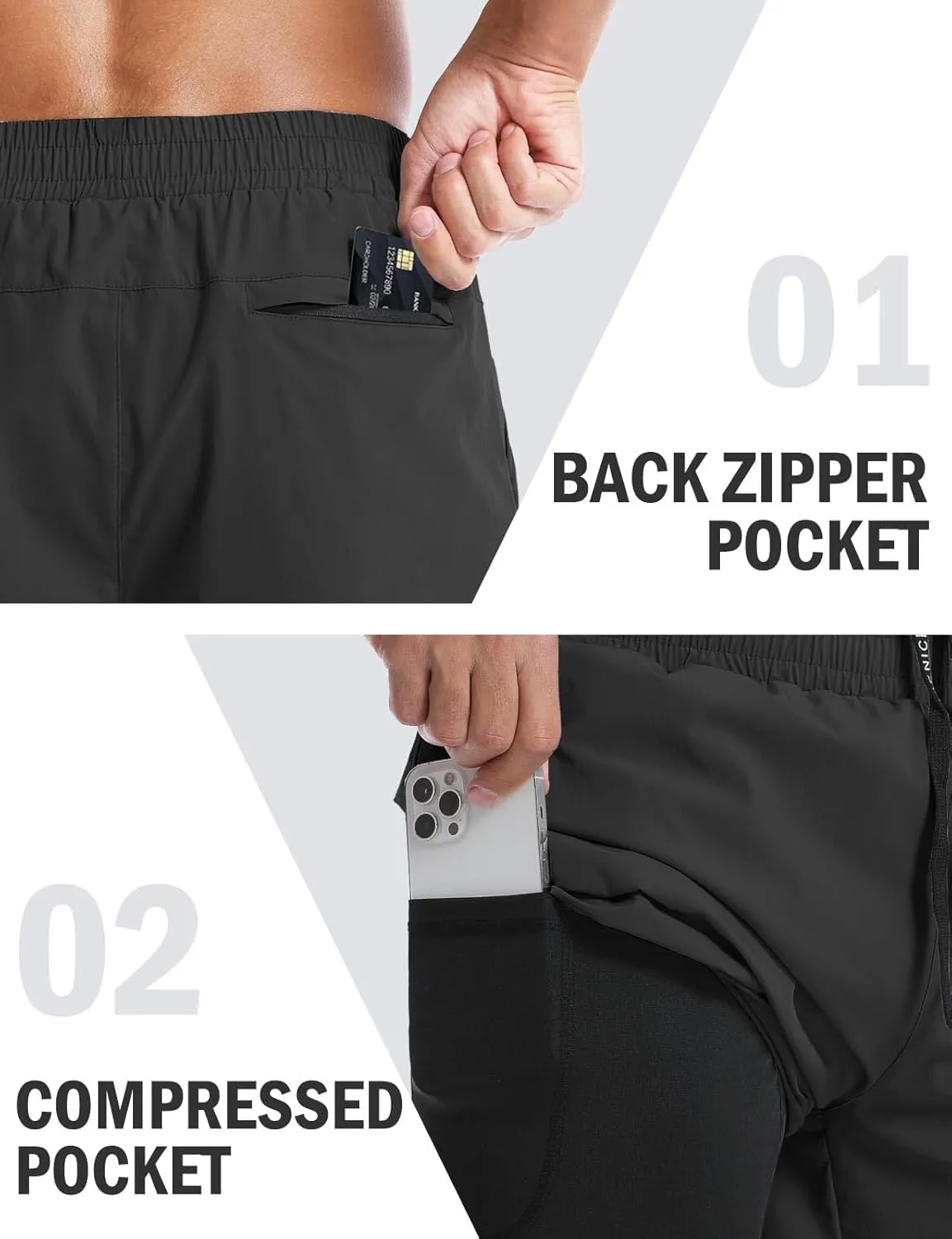 Aolesy Men’s 2 in 1 Running Shorts -5''/7'' Quick Dry Workout Gym Shorts with Pockets, Tennis Training Athletic Shorts