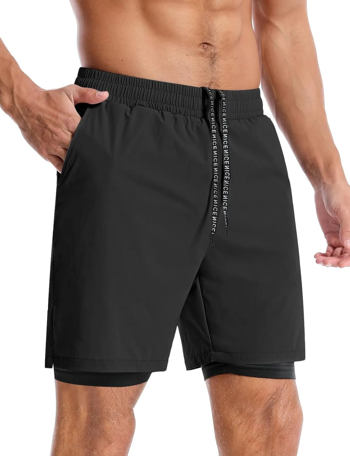 Aolesy Men’s 2 in 1 Running Shorts -5''/7'' Quick Dry Workout Gym Shorts with Pockets, Tennis Training Athletic Shorts