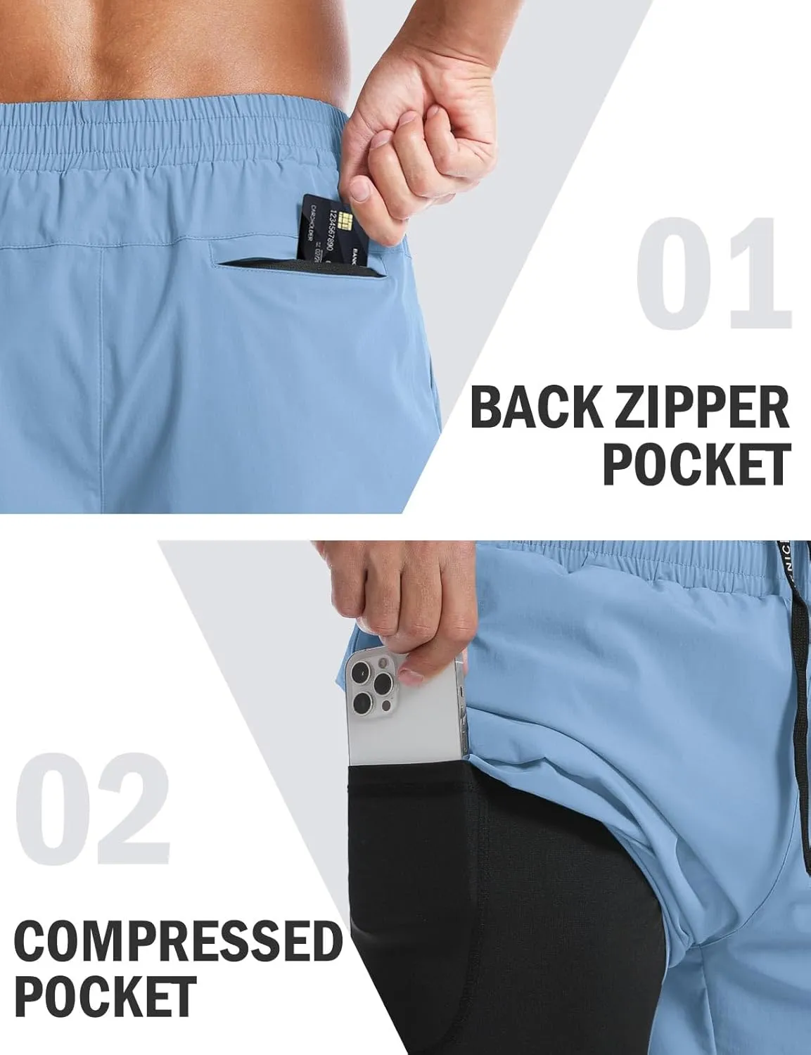 Aolesy Men’s 2 in 1 Running Shorts -5''/7'' Quick Dry Workout Gym Shorts with Pockets, Tennis Training Athletic Shorts