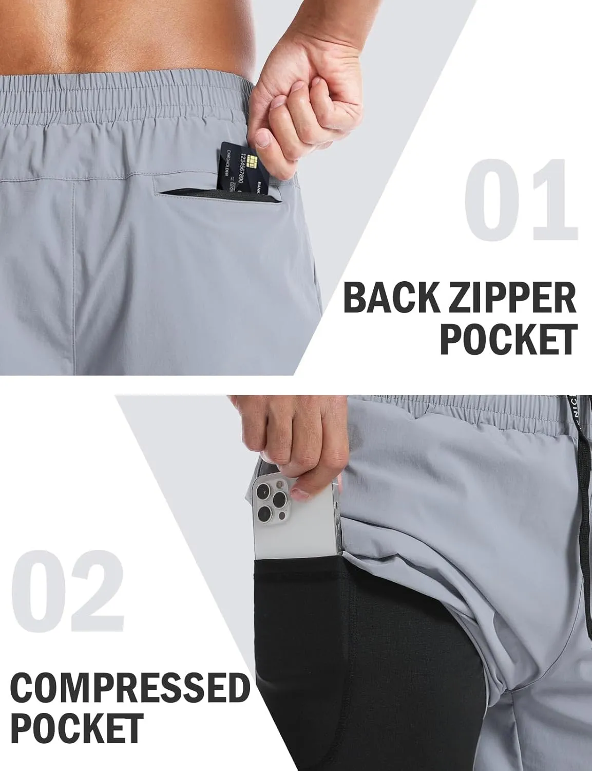 Aolesy Men’s 2 in 1 Running Shorts -5''/7'' Quick Dry Workout Gym Shorts with Pockets, Tennis Training Athletic Shorts