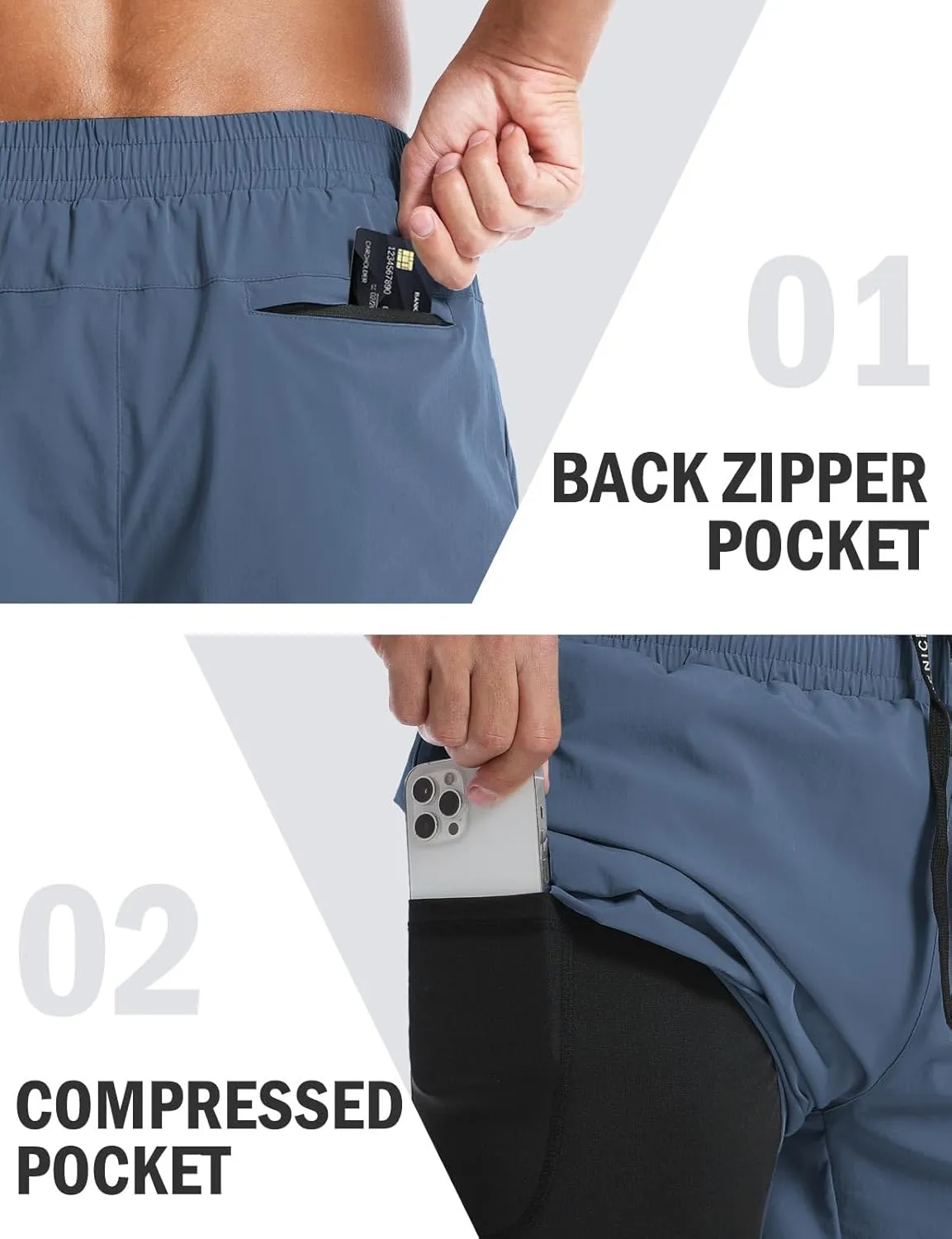 Aolesy Men’s 2 in 1 Running Shorts -5''/7'' Quick Dry Workout Gym Shorts with Pockets, Tennis Training Athletic Shorts