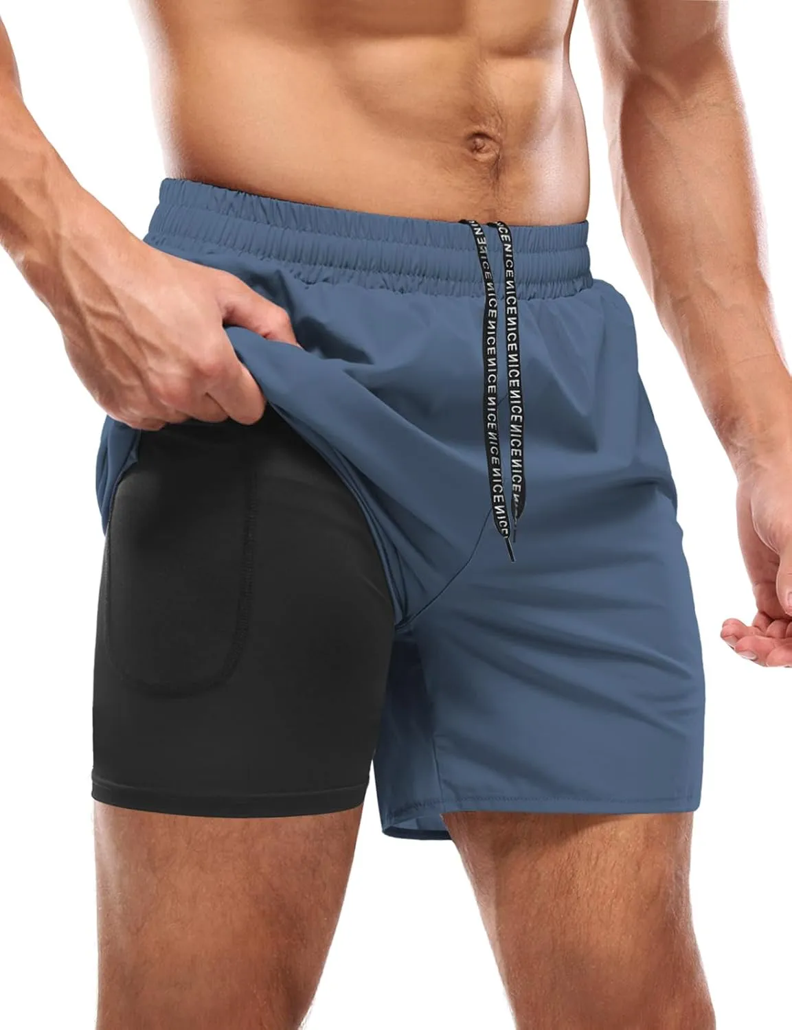 Aolesy Men’s 2 in 1 Running Shorts -5''/7'' Quick Dry Workout Gym Shorts with Pockets, Tennis Training Athletic Shorts