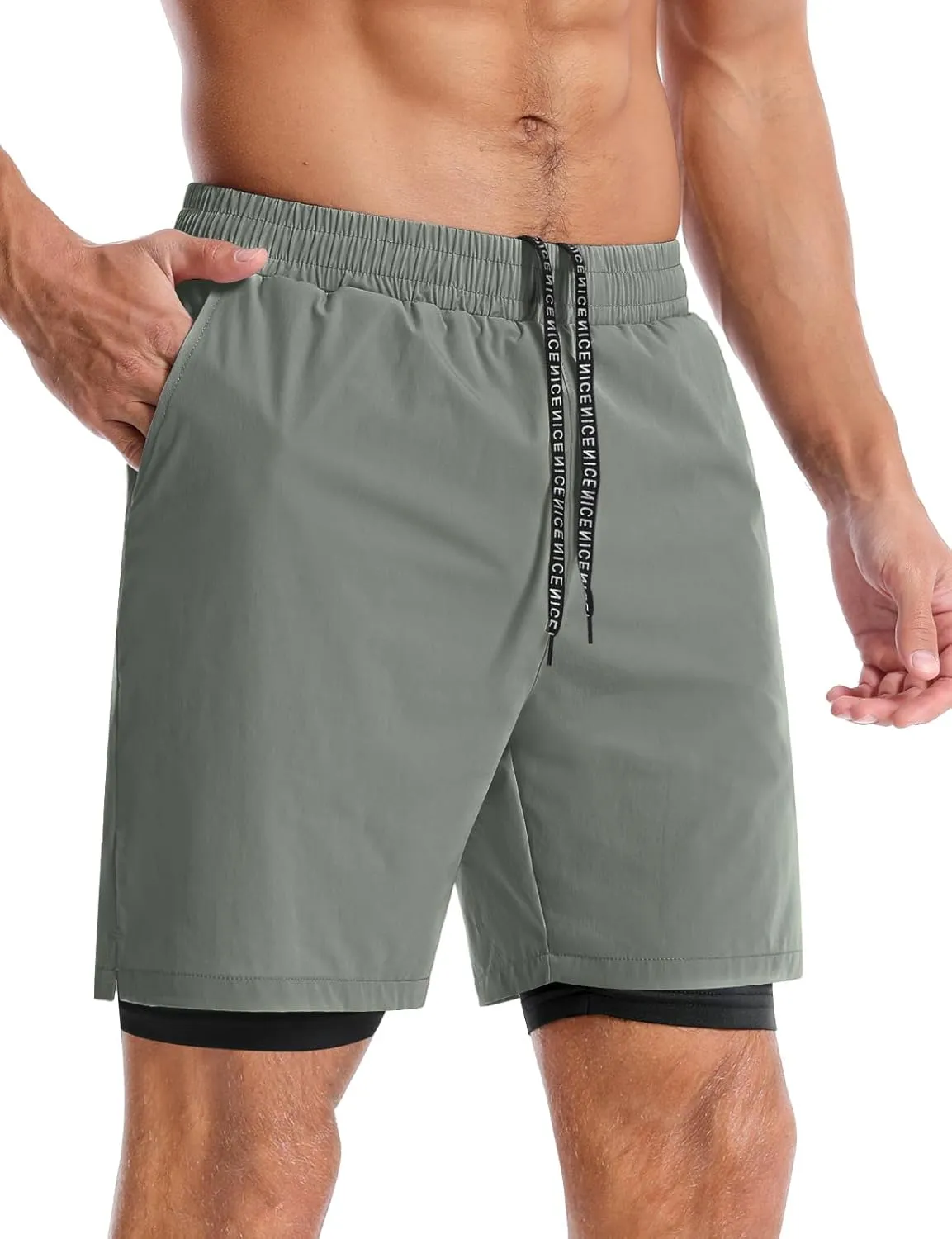 Aolesy Men’s 2 in 1 Running Shorts -5''/7'' Quick Dry Workout Gym Shorts with Pockets, Tennis Training Athletic Shorts