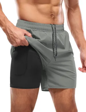 Aolesy Men’s 2 in 1 Running Shorts -5''/7'' Quick Dry Workout Gym Shorts with Pockets, Tennis Training Athletic Shorts
