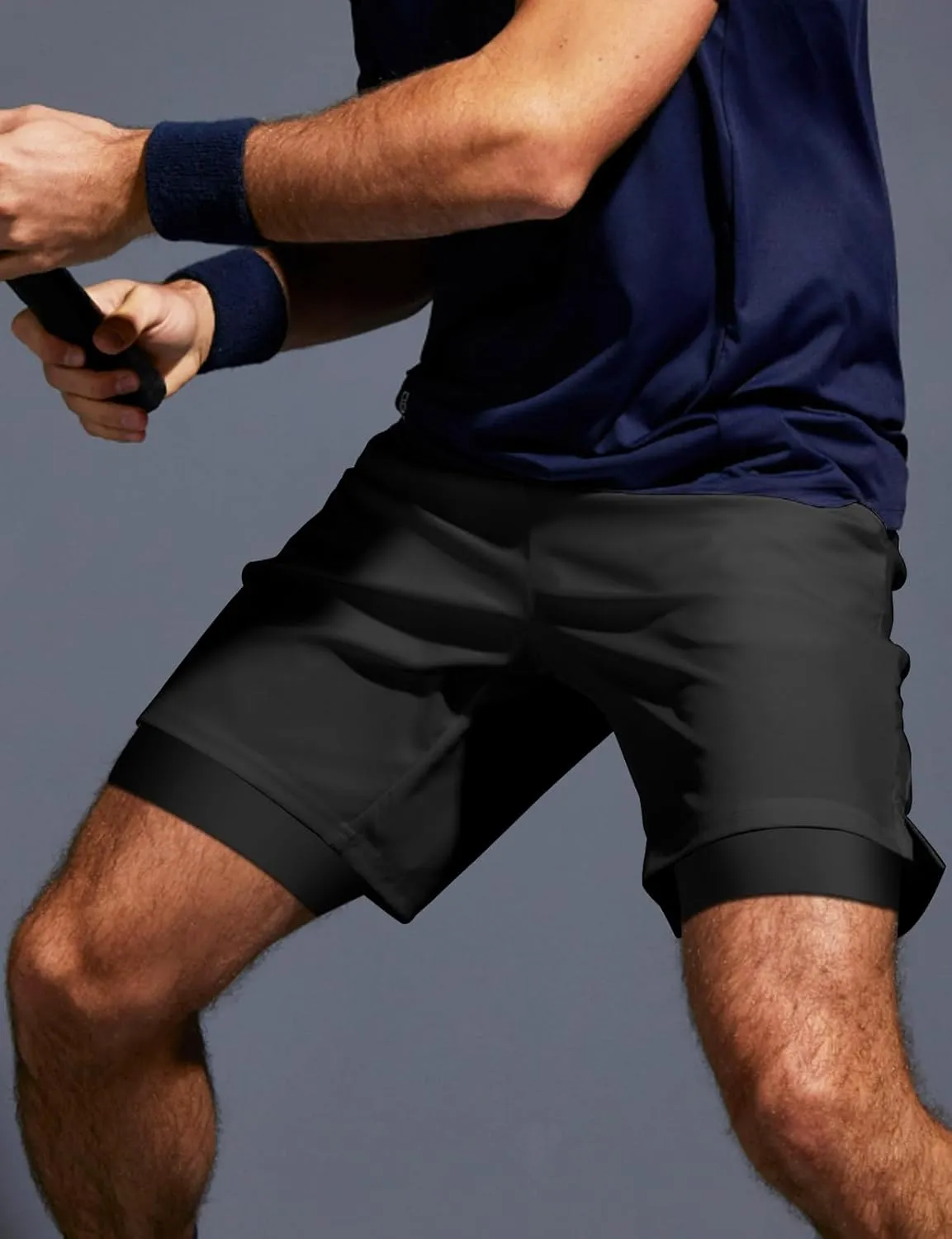 Aolesy Men’s 2 in 1 Running Shorts -5''/7'' Quick Dry Workout Gym Shorts with Pockets, Tennis Training Athletic Shorts