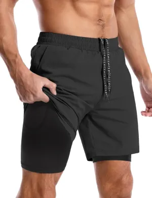 Aolesy Men’s 2 in 1 Running Shorts -5''/7'' Quick Dry Workout Gym Shorts with Pockets, Tennis Training Athletic Shorts