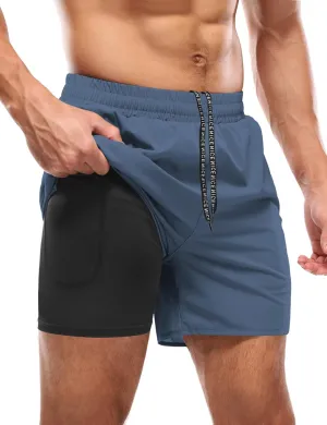 Aolesy Men’s 2 in 1 Running Shorts -5''/7'' Quick Dry Workout Gym Shorts with Pockets, Tennis Training Athletic Shorts