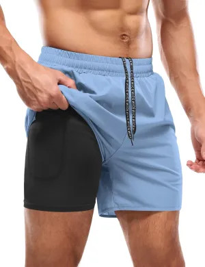 Aolesy Men’s 2 in 1 Running Shorts -5''/7'' Quick Dry Workout Gym Shorts with Pockets, Tennis Training Athletic Shorts