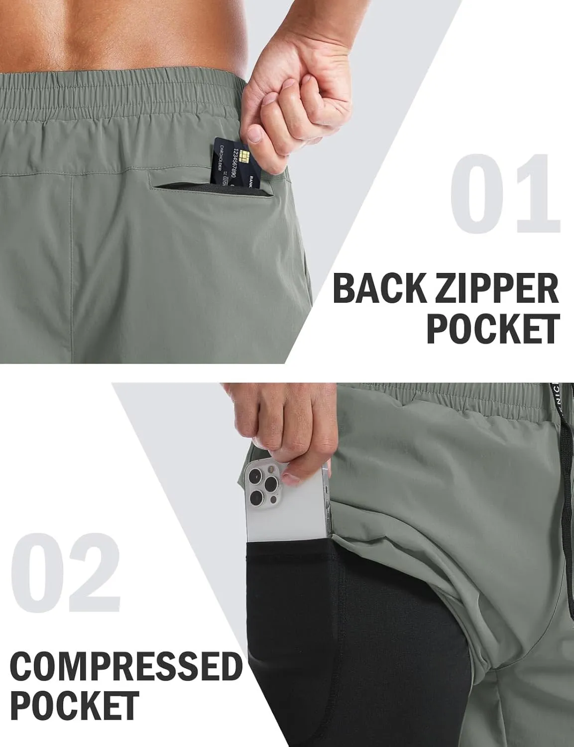 Aolesy Men’s 2 in 1 Running Shorts -5''/7'' Quick Dry Workout Gym Shorts with Pockets, Tennis Training Athletic Shorts