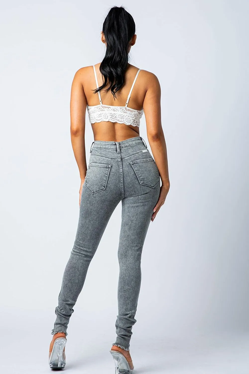 Aphrodite High Waisted Jeans for Women - High Rise Waist Skinny Slim Fit Stretch Casual Denim Pants with Faux Front Pockets