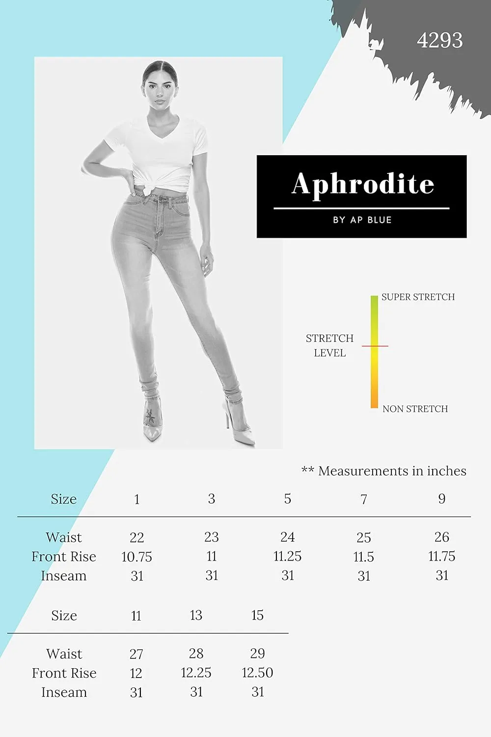 Aphrodite High Waisted Jeans for Women - High Rise Waist Skinny Slim Fit Stretch Casual Denim Pants with Faux Front Pockets