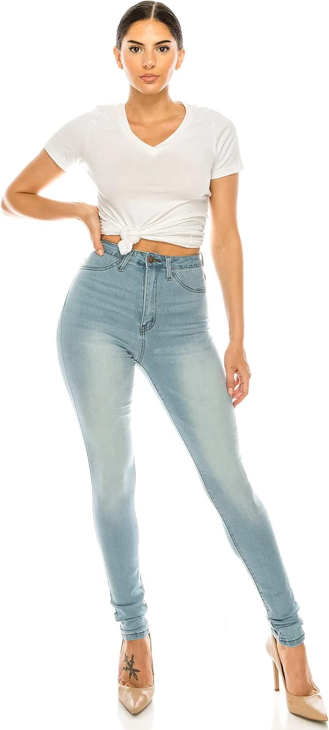 Aphrodite High Waisted Jeans for Women - High Rise Waist Skinny Slim Fit Stretch Casual Denim Pants with Faux Front Pockets