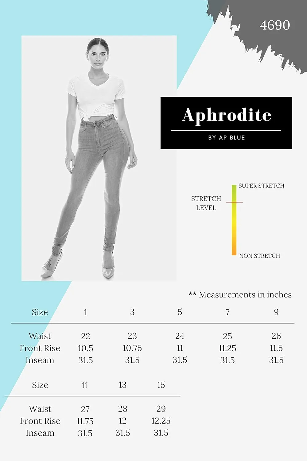 Aphrodite High Waisted Jeans for Women - High Rise Waist Stretch Skinny Slim Fit Basic Denim Pants