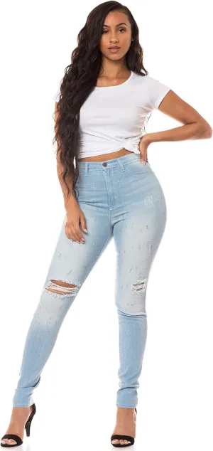 Aphrodite Washed Skinny Jeans for Women - High Waisted Printed Painted Embellished Stretch Skinny Fit Slim Denim Pants