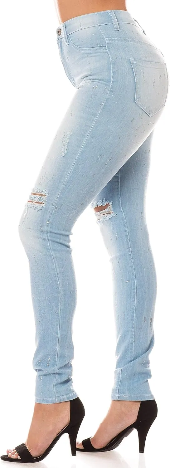 Aphrodite Washed Skinny Jeans for Women - High Waisted Printed Painted Embellished Stretch Skinny Fit Slim Denim Pants