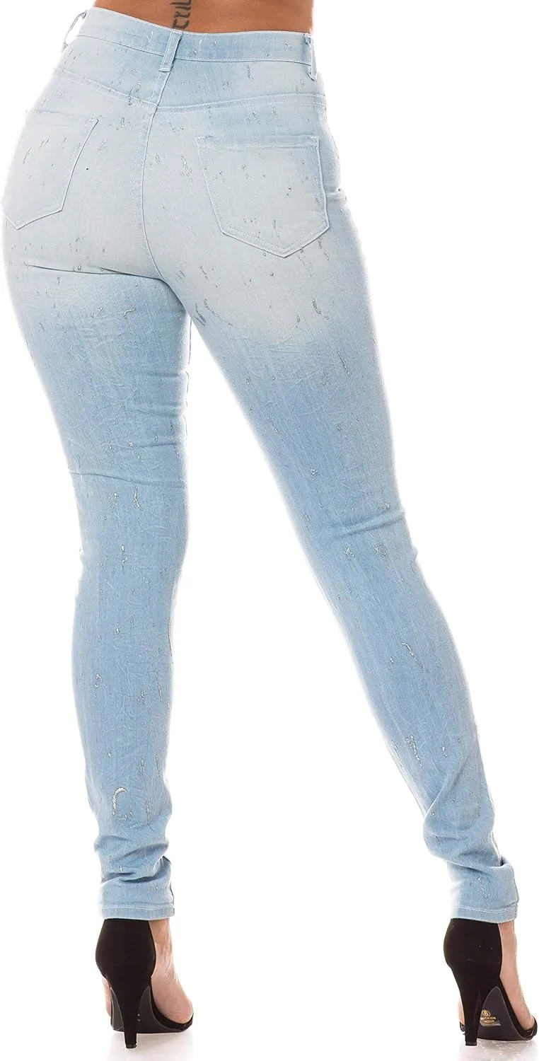 Aphrodite Washed Skinny Jeans for Women - High Waisted Printed Painted Embellished Stretch Skinny Fit Slim Denim Pants