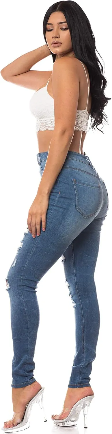 Aphrodite Women’s High Waisted Jeans – Distressed Ripped Skinny Cut Out High Rise Stretch Denim Pants for Women