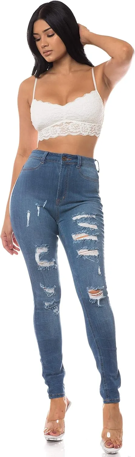 Aphrodite Women’s High Waisted Jeans – Distressed Ripped Skinny Cut Out High Rise Stretch Denim Pants for Women