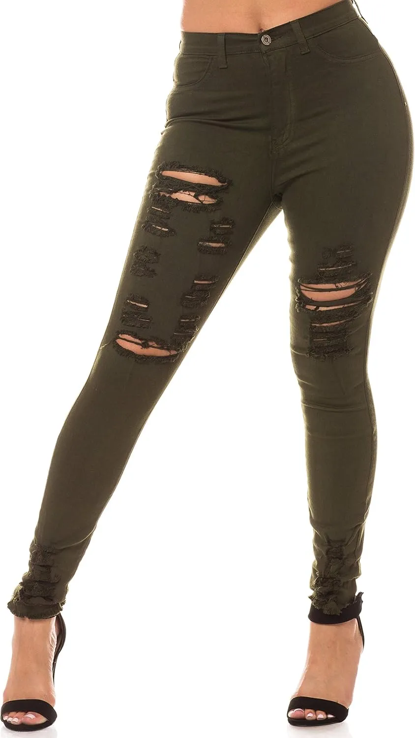 Aphrodite Women’s High Waisted Jeans – Distressed Ripped Skinny Cut Out High Rise Stretch Denim Pants for Women