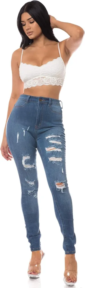 Aphrodite Women’s High Waisted Jeans – Distressed Ripped Skinny Cut Out High Rise Stretch Denim Pants for Women