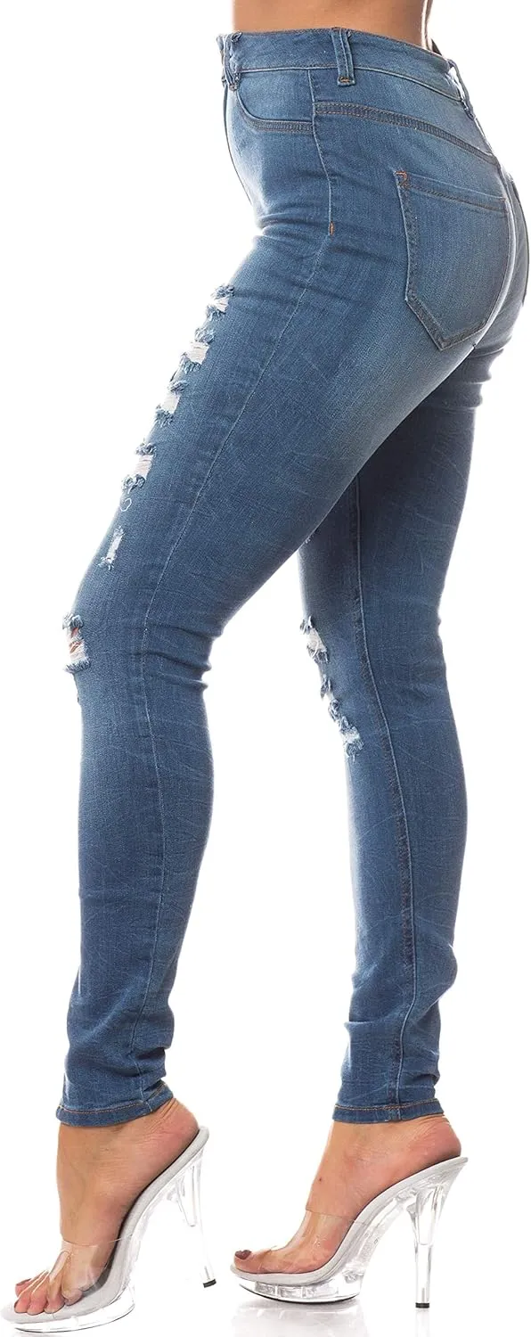Aphrodite Women’s High Waisted Jeans – Distressed Ripped Skinny Cut Out High Rise Stretch Denim Pants for Women