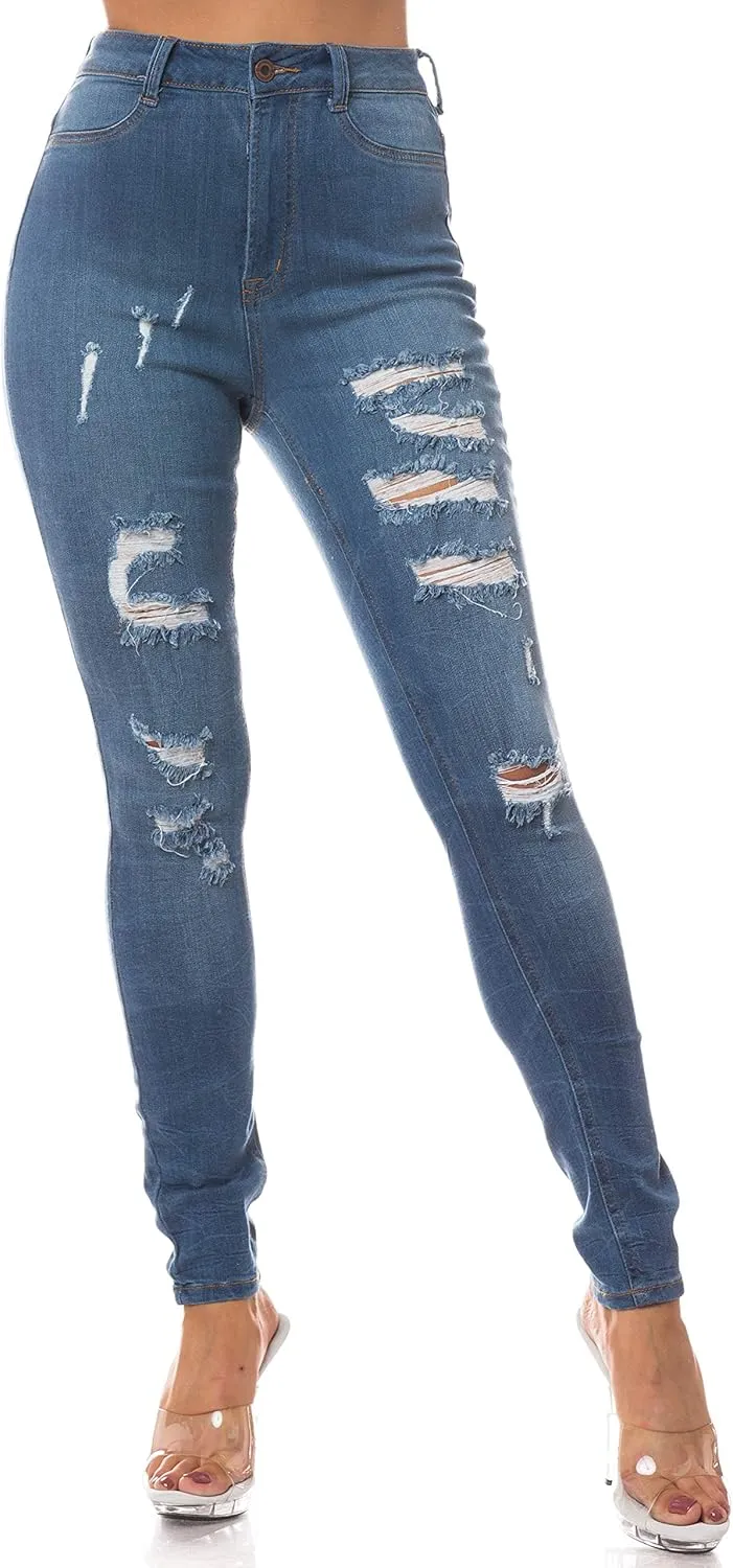 Aphrodite Women’s High Waisted Jeans – Distressed Ripped Skinny Cut Out High Rise Stretch Denim Pants for Women