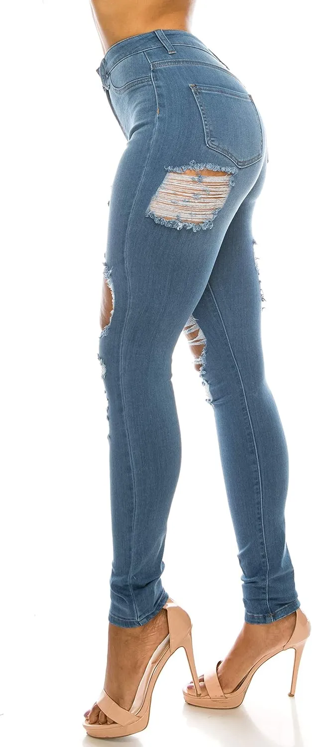 Aphrodite Women’s High Waisted Jeans – Distressed Ripped Skinny Cut Out High Rise Stretch Denim Pants for Women