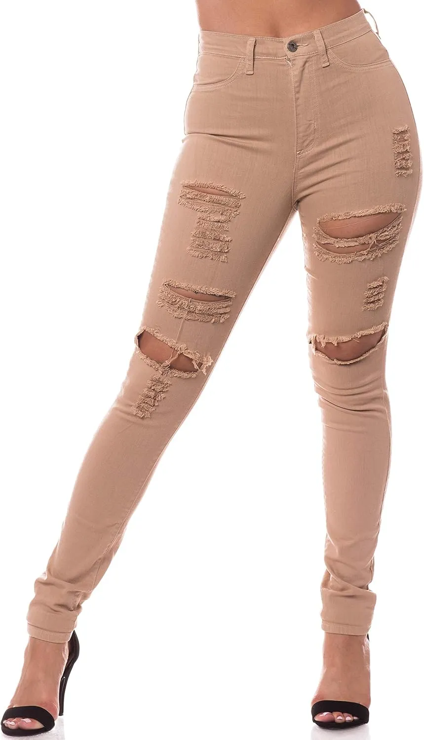 Aphrodite Women’s High Waisted Jeans – Distressed Ripped Skinny Cut Out High Rise Stretch Denim Pants for Women