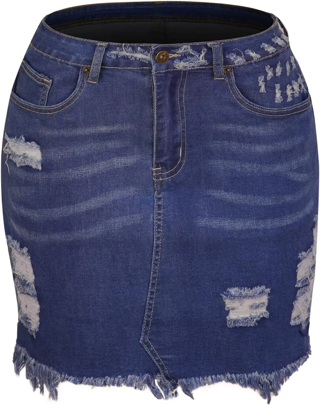 Atditama Ripped Jeans Skirt for Women High Waist Stretch Short Mini A-line Denim Jean Skirts Womens