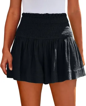Athletic Shorts for Women Summer Smocked High Waisted Active Gym Shorts Casual Relaxed Fit Lounge Short