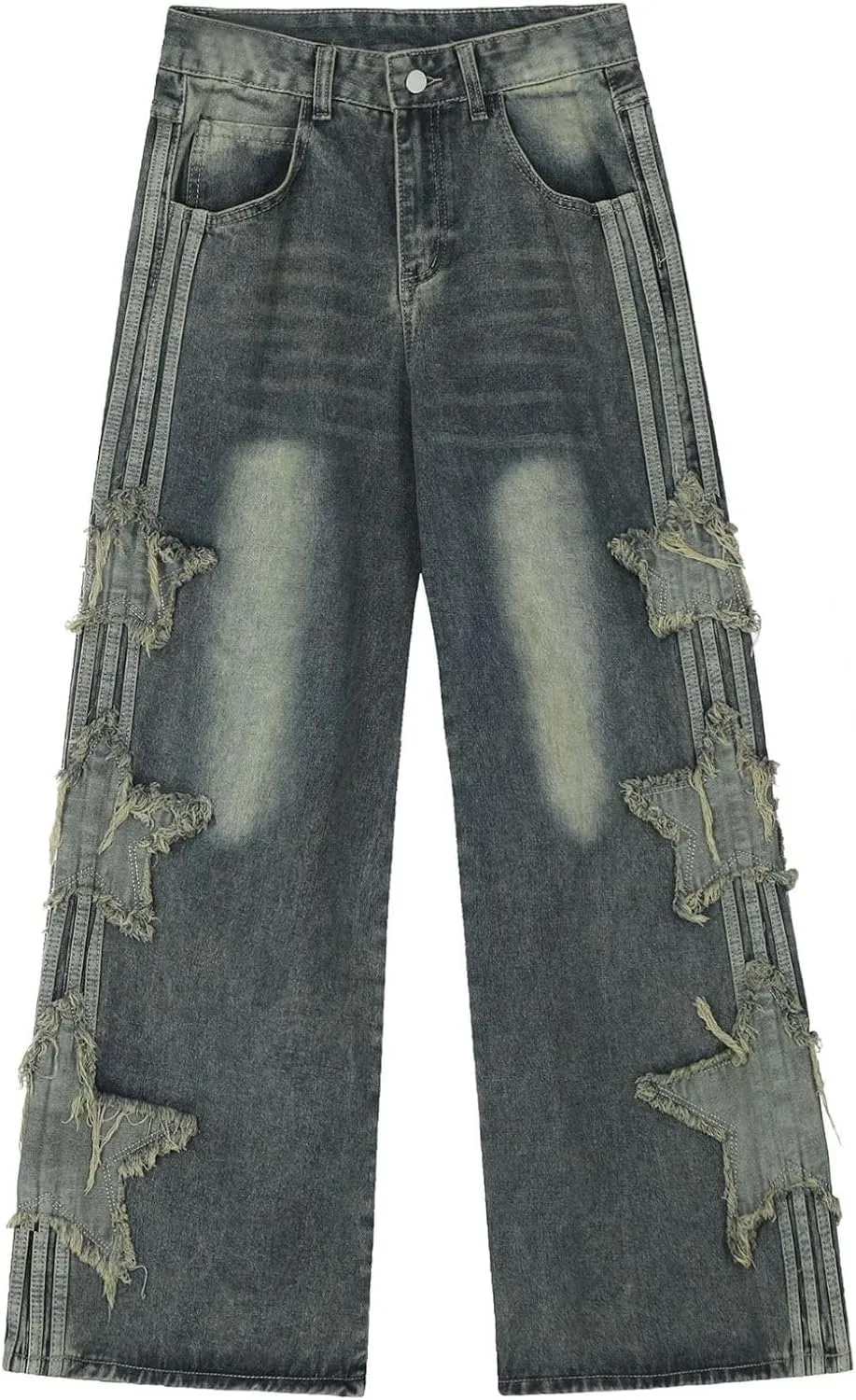 Baggy Jeans for Woman Girls Star Patchwork High Waist Cute Jeans Y2K Streetwear Loose Pants Grunge Emo Clothing