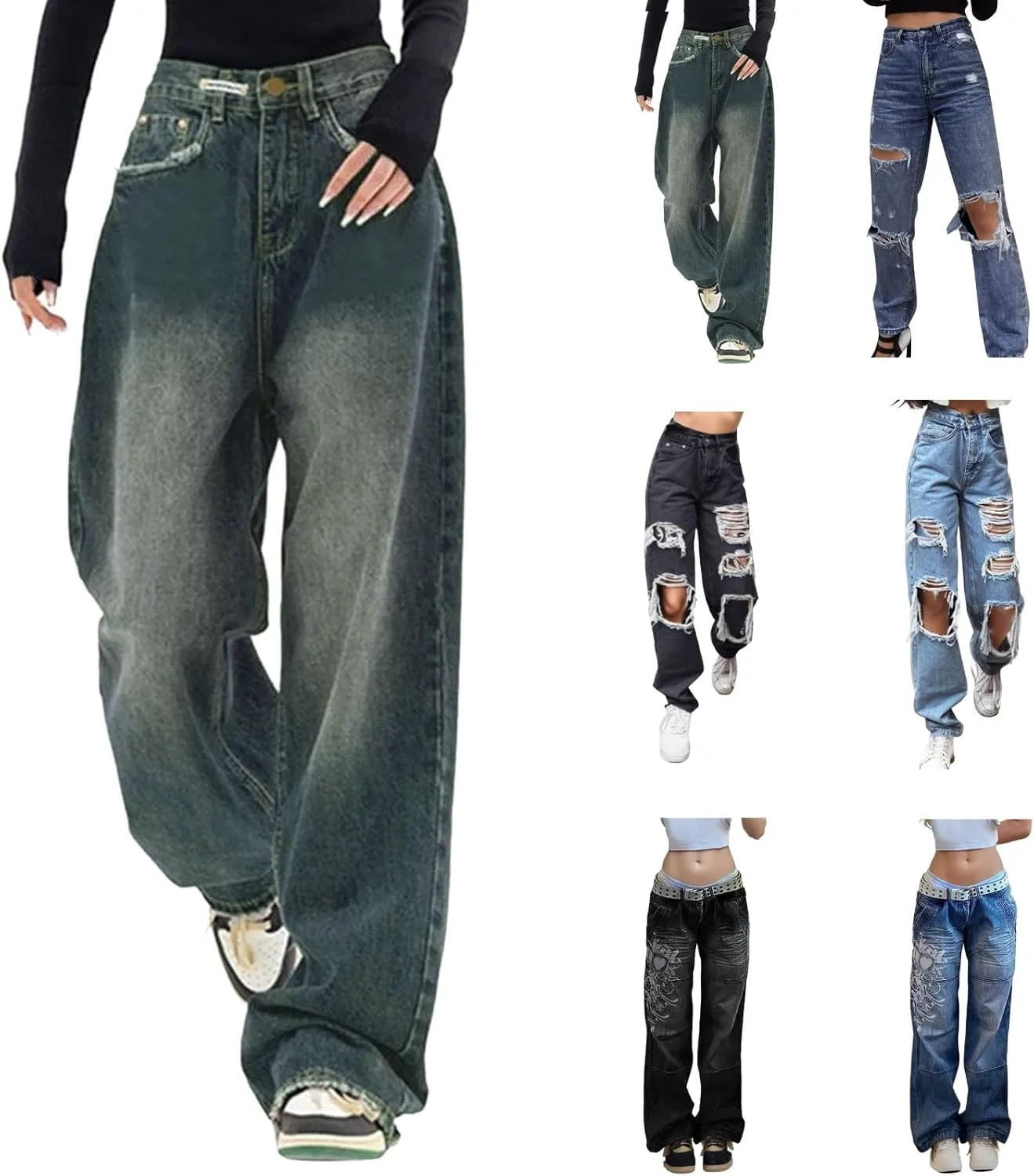 Baggy Jeans for Women,Women's Baggy Denim Pants High Waisted Y2K Wide Leg Hip Hop Boyfriend Jeans Streetwear Trousers