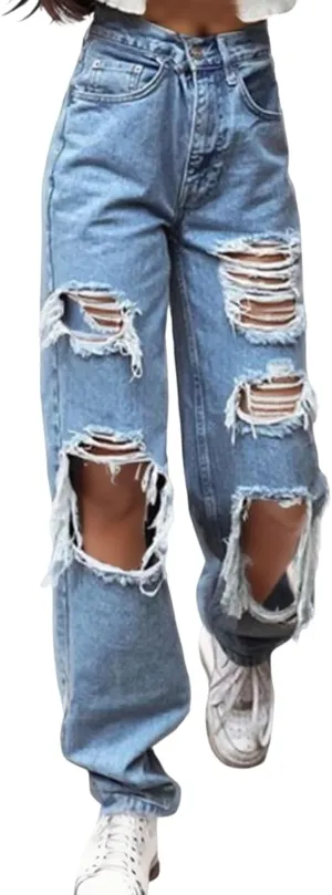Baggy Jeans for Women,Women's Baggy Denim Pants High Waisted Y2K Wide Leg Hip Hop Boyfriend Jeans Streetwear Trousers