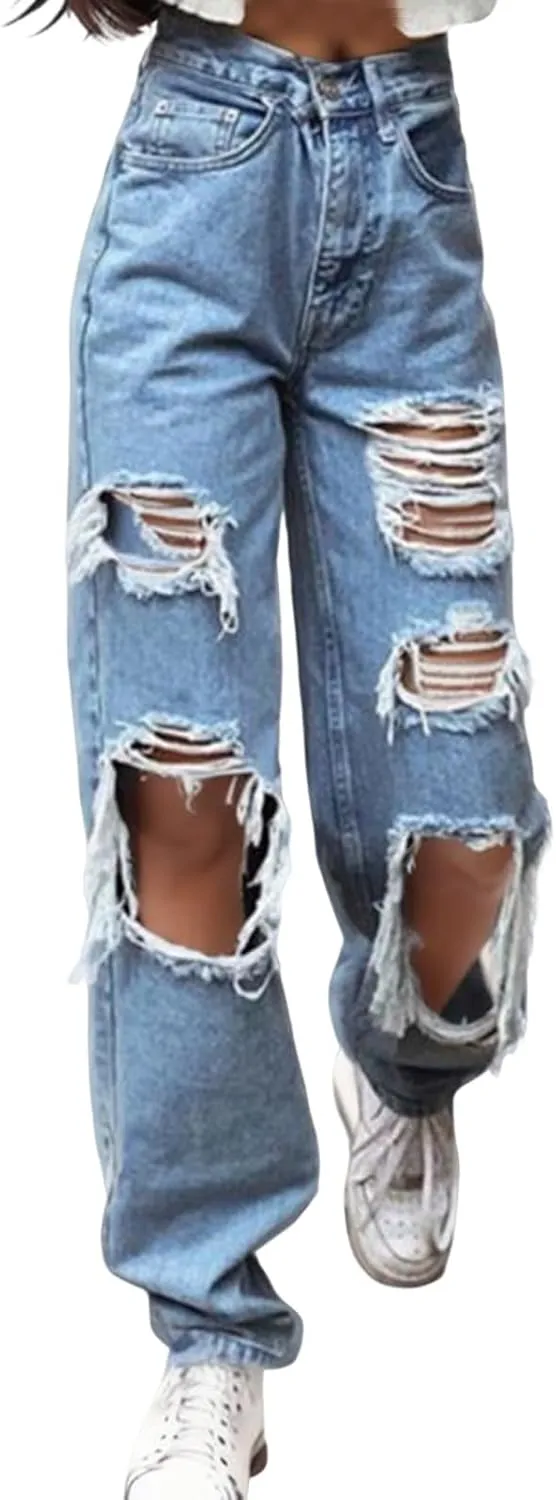Baggy Jeans for Women,Women's Baggy Denim Pants High Waisted Y2K Wide Leg Hip Hop Boyfriend Jeans Streetwear Trousers