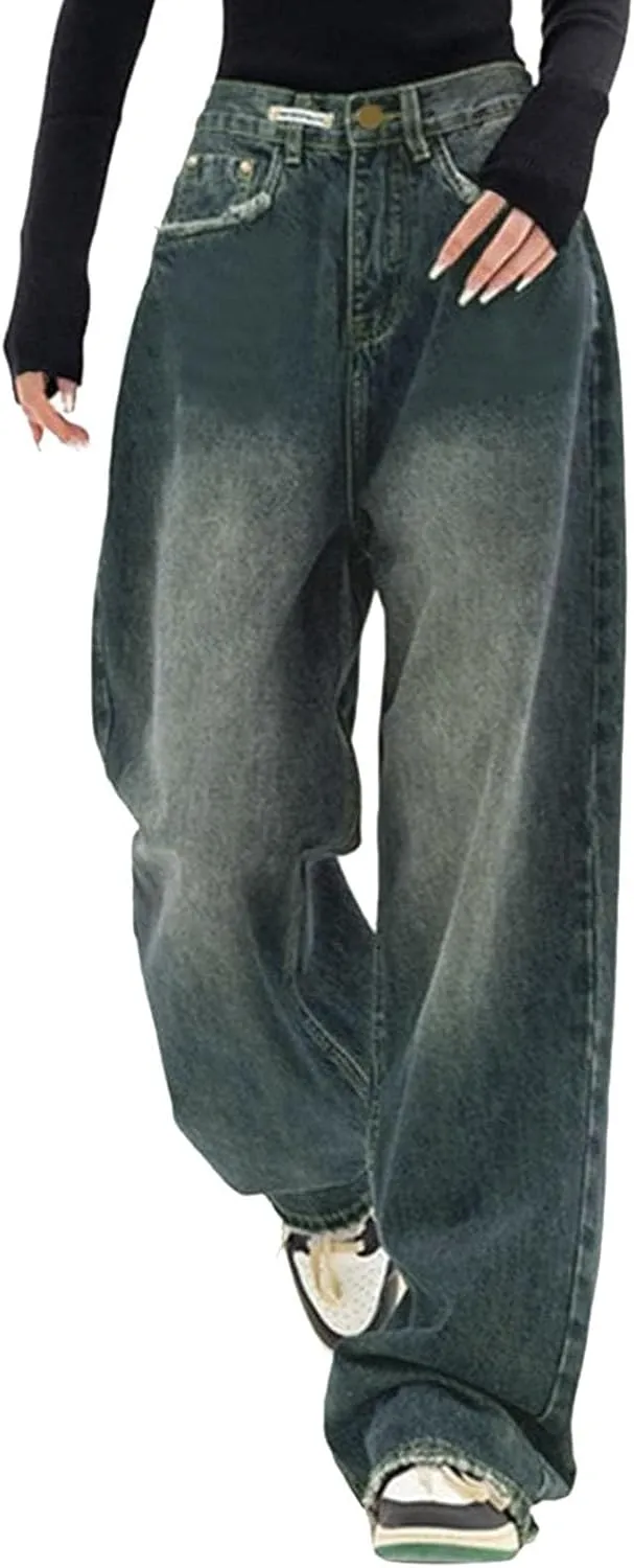 Baggy Jeans for Women,Women's Baggy Denim Pants High Waisted Y2K Wide Leg Hip Hop Boyfriend Jeans Streetwear Trousers
