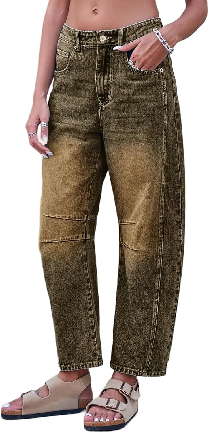 Barrel Jeans for Women Fashion High Waisted Wide Leg Casual Jeans Baggy Cropped Relax Fit Denim Trouser Ankle Pants
