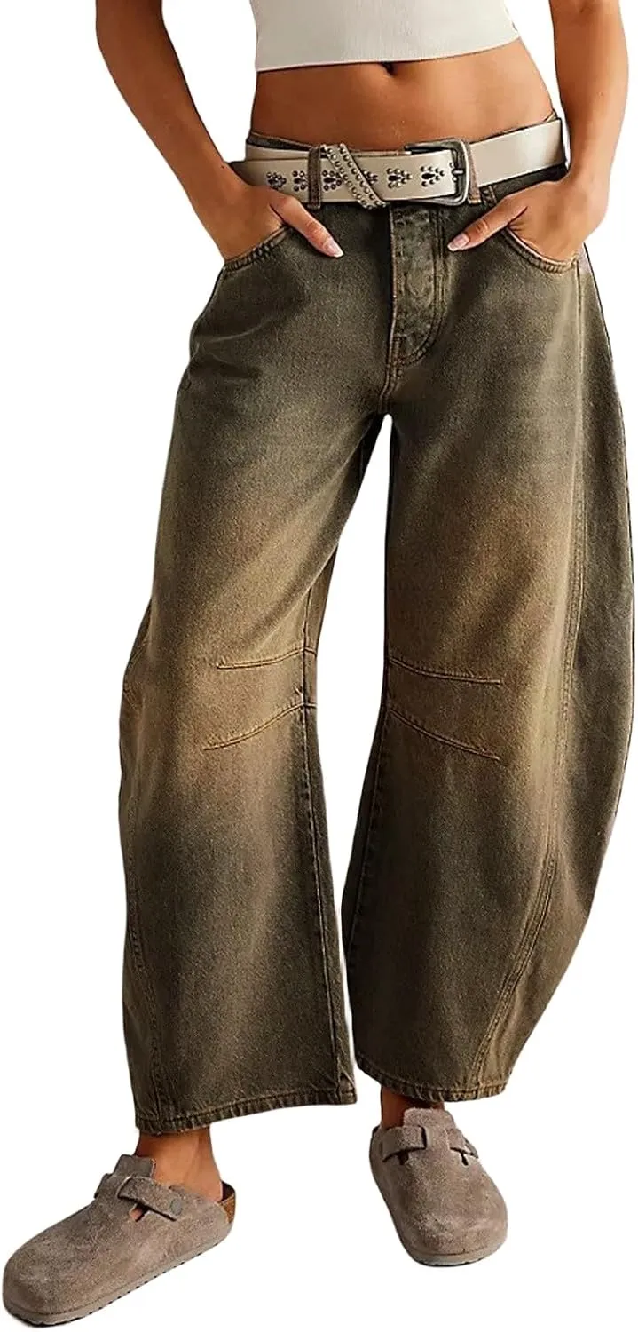 Barrel Jeans for Women Fashion High Waisted Wide Leg Casual Jeans Baggy Cropped Relax Fit Denim Trouser Ankle Pants
