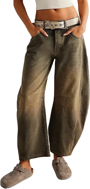 Barrel Jeans for Women Fashion High Waisted Wide Leg Casual Jeans Baggy Cropped Relax Fit Denim Trouser Ankle Pants